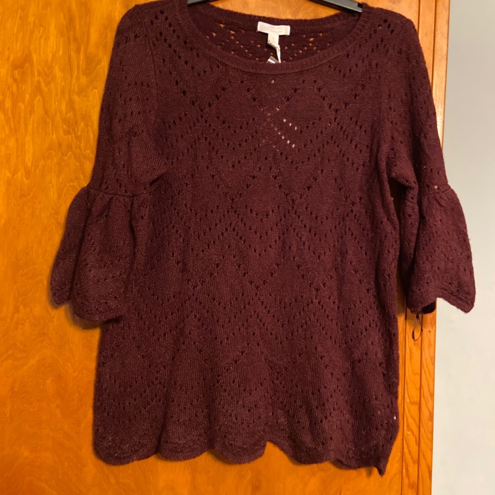 Lauren Conrad Women’s Round Neck Bell Sleeve Sweater Wine